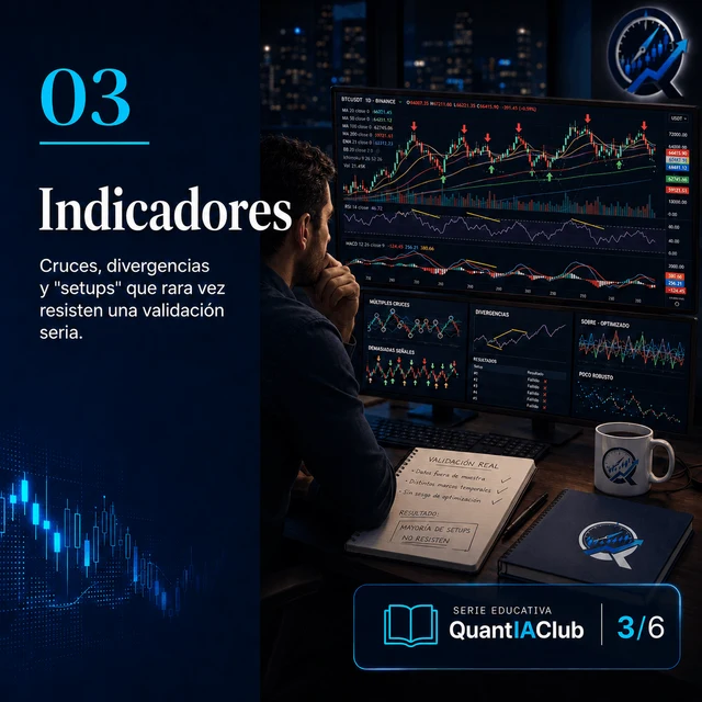 Indicadores: Cruces, divergencias, "setups" que cambian de nombre cada año. Ninguno auditado en serio.
